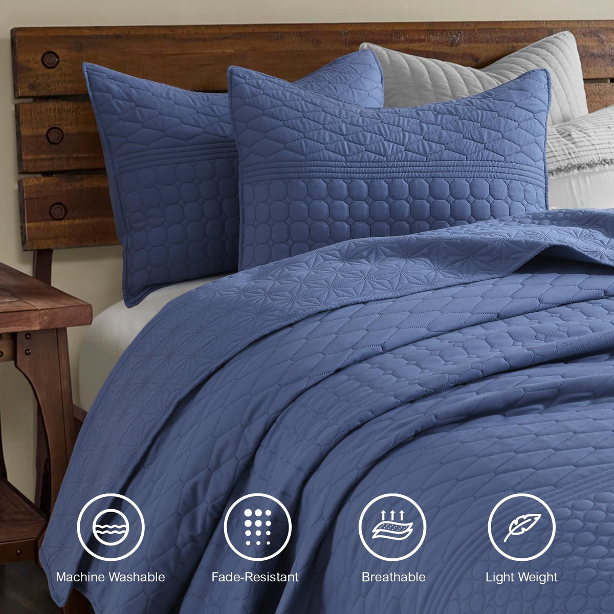 HORIMOTE HOME denim blue sham pair adds style and easy-care comfort to your bed.