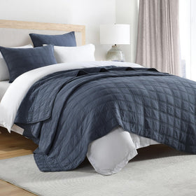 HORIMOTE HOME denim blue quilt top view for a cozy year-round bed.