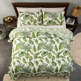 Horimote Home monstera leaves reversible quilt for versatile styling options