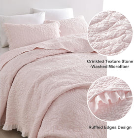 HORIMOTE HOME pink quilt edge detail with ruffles for a chic farmhouse look.