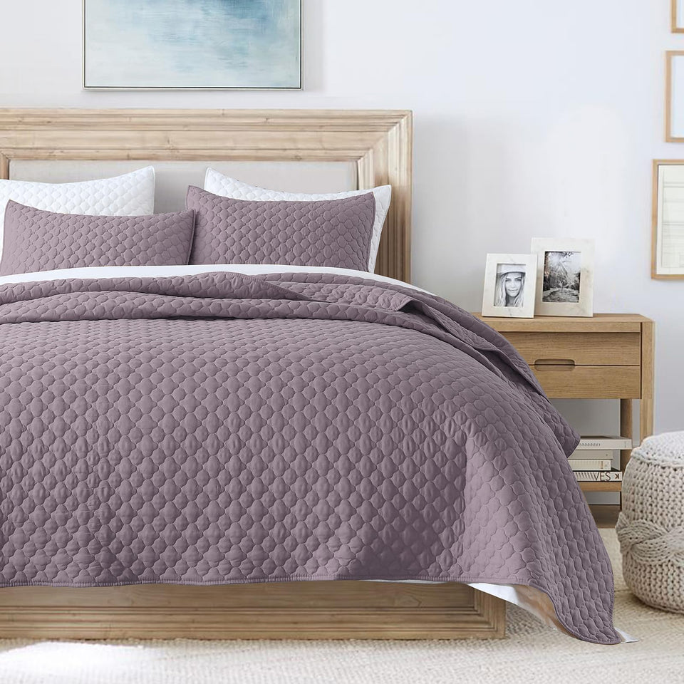 HORIMOTE HOME quilt queen size grayish purple bedspread for breathable summer comfort