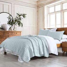 HORIMOTE HOME quilt set queen baby blue bedspread shows breathable cotton comfort