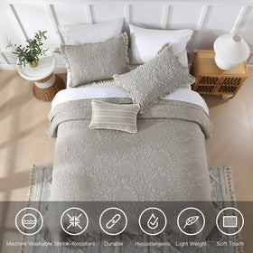 HORIMOTE HOME ruffled edges on quilt and shams provide chic, shabby chic appeal.