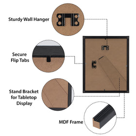 HORLIMER 8x10 frame made of MDF wood for sturdy, lightweight support.