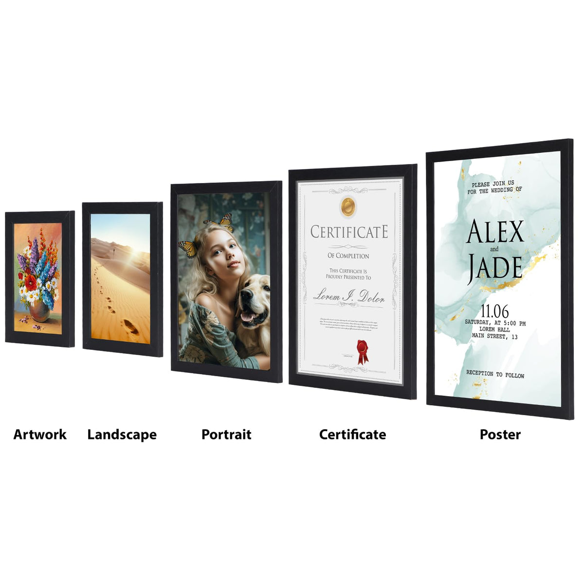 Inside HORLIMER frame inner dimensions accommodate 8.6x11.1 inch images.