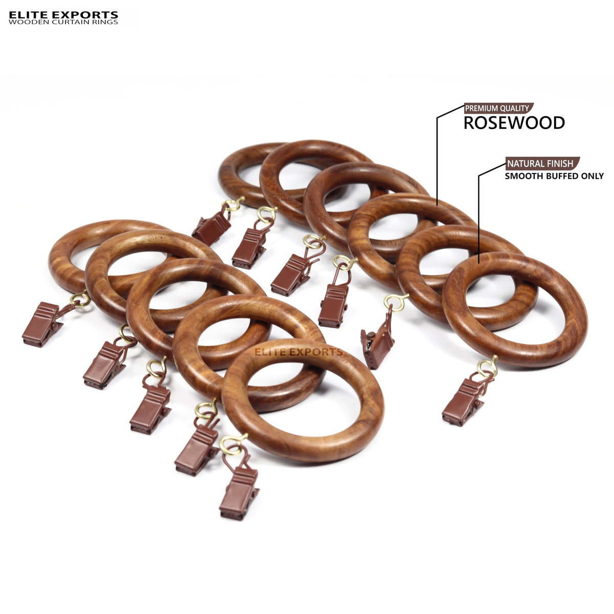 HORNART natural rosewood finish adds warmth and texture to any curtain setup.