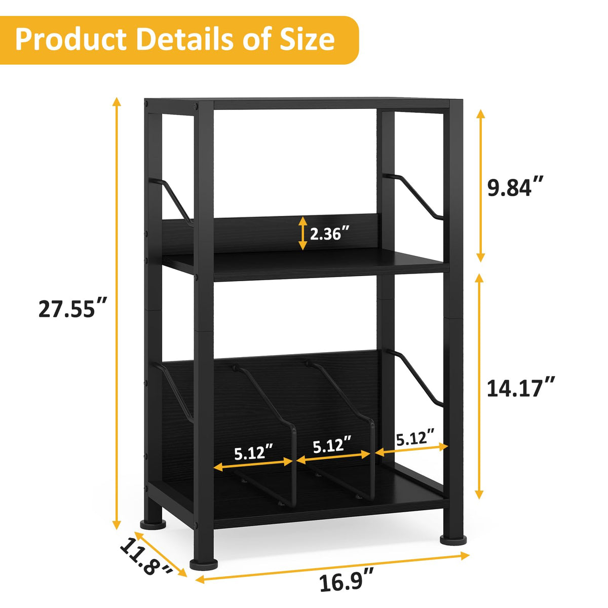 Hosfais 3-tier record stand open shelves, quick access to records and media