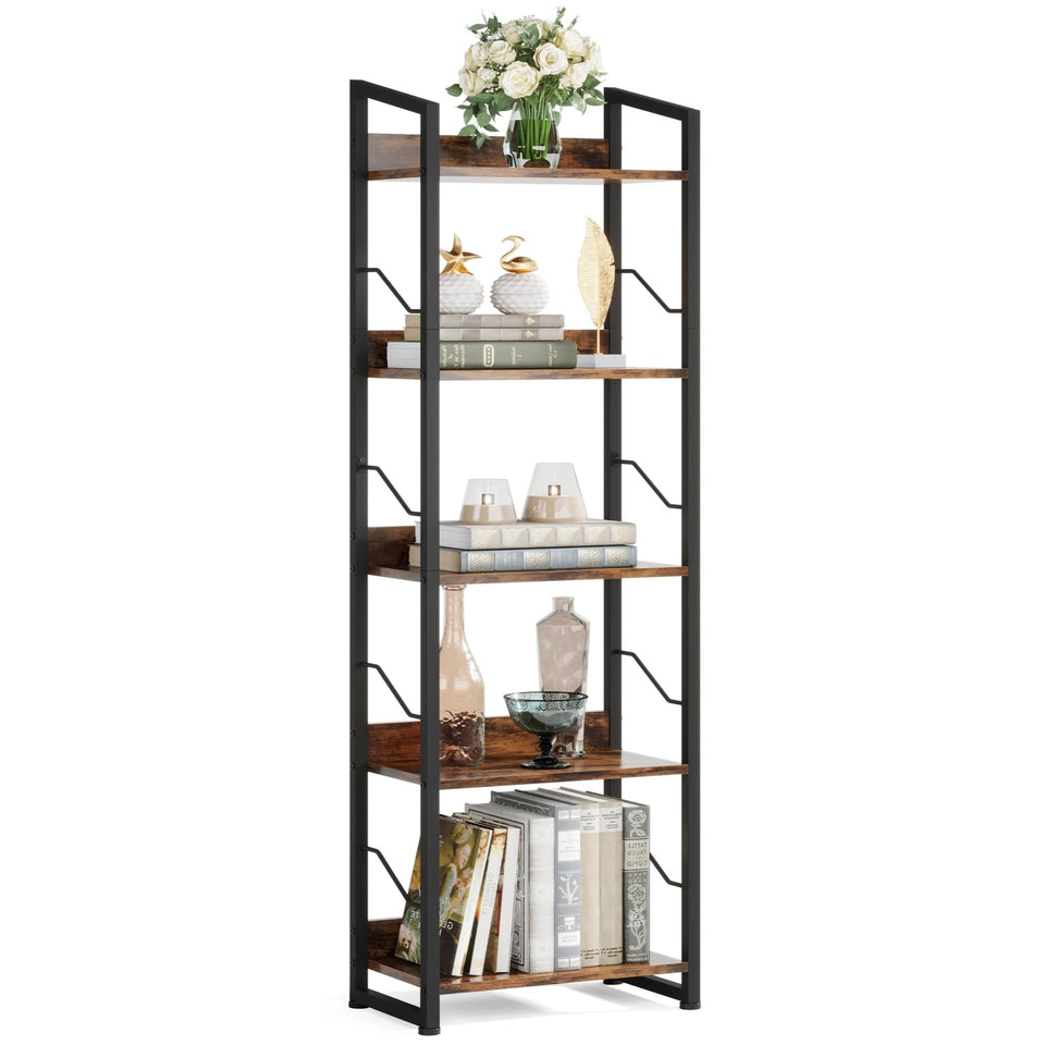 Hosfais 5-tier tall bookshelf with edge protection for secure display.