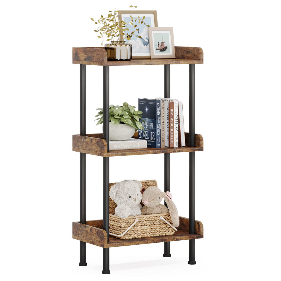 Hosfais 3-tier bookshelf assembled for organized living room display.
