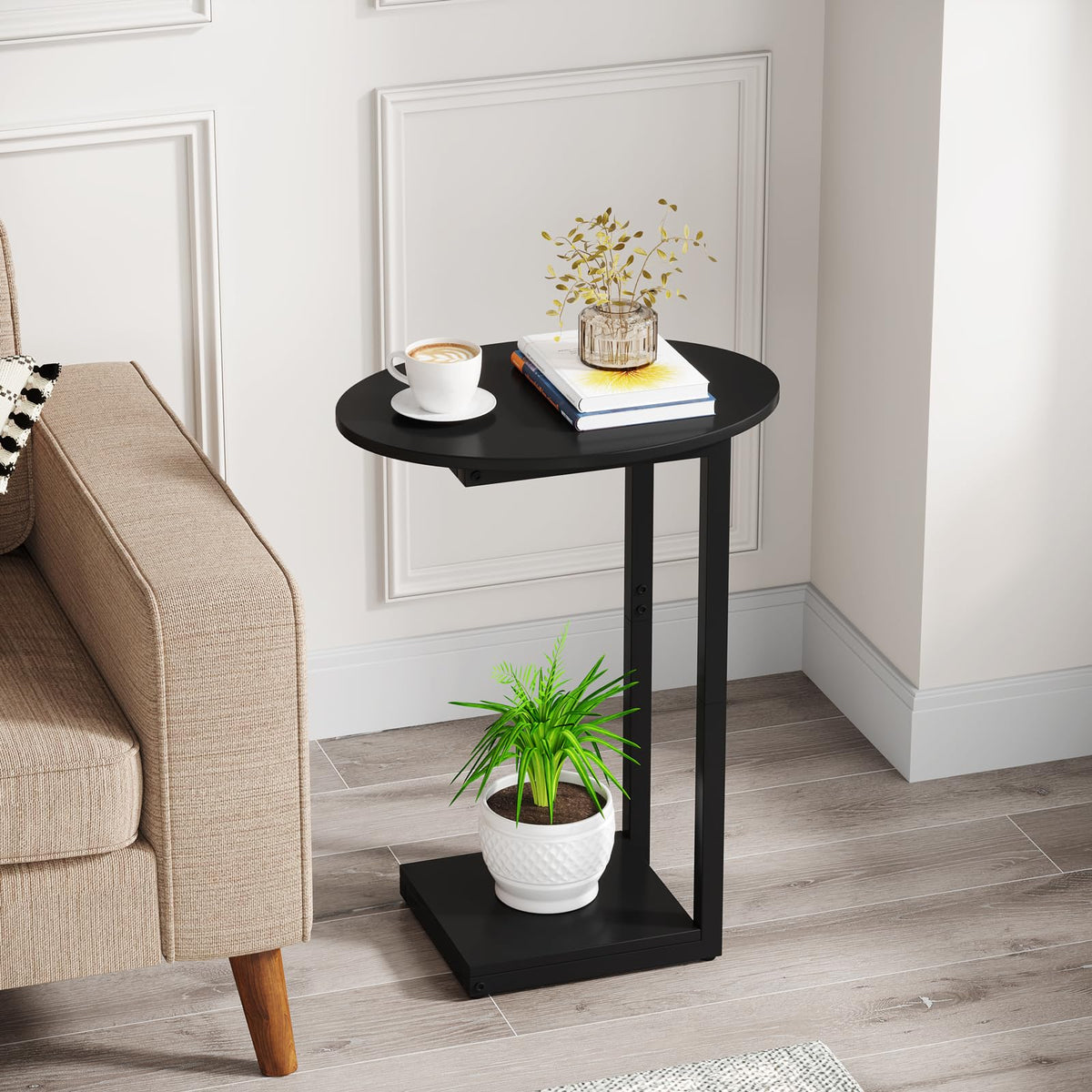 Hosfais end table with black wood top and sturdy frame for daily use