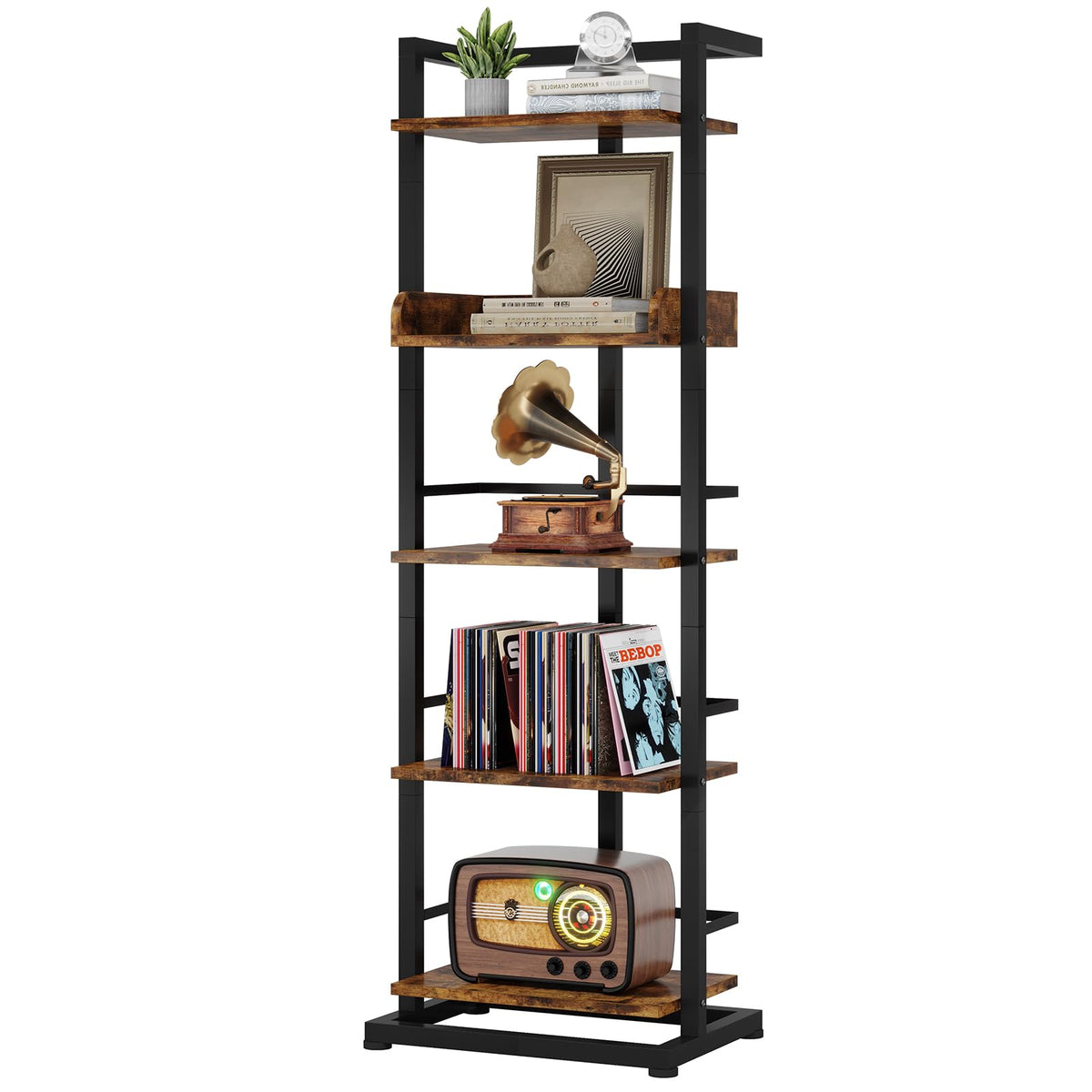 Hosfais narrow 5-tier book shelf with edge protection for stable storage.