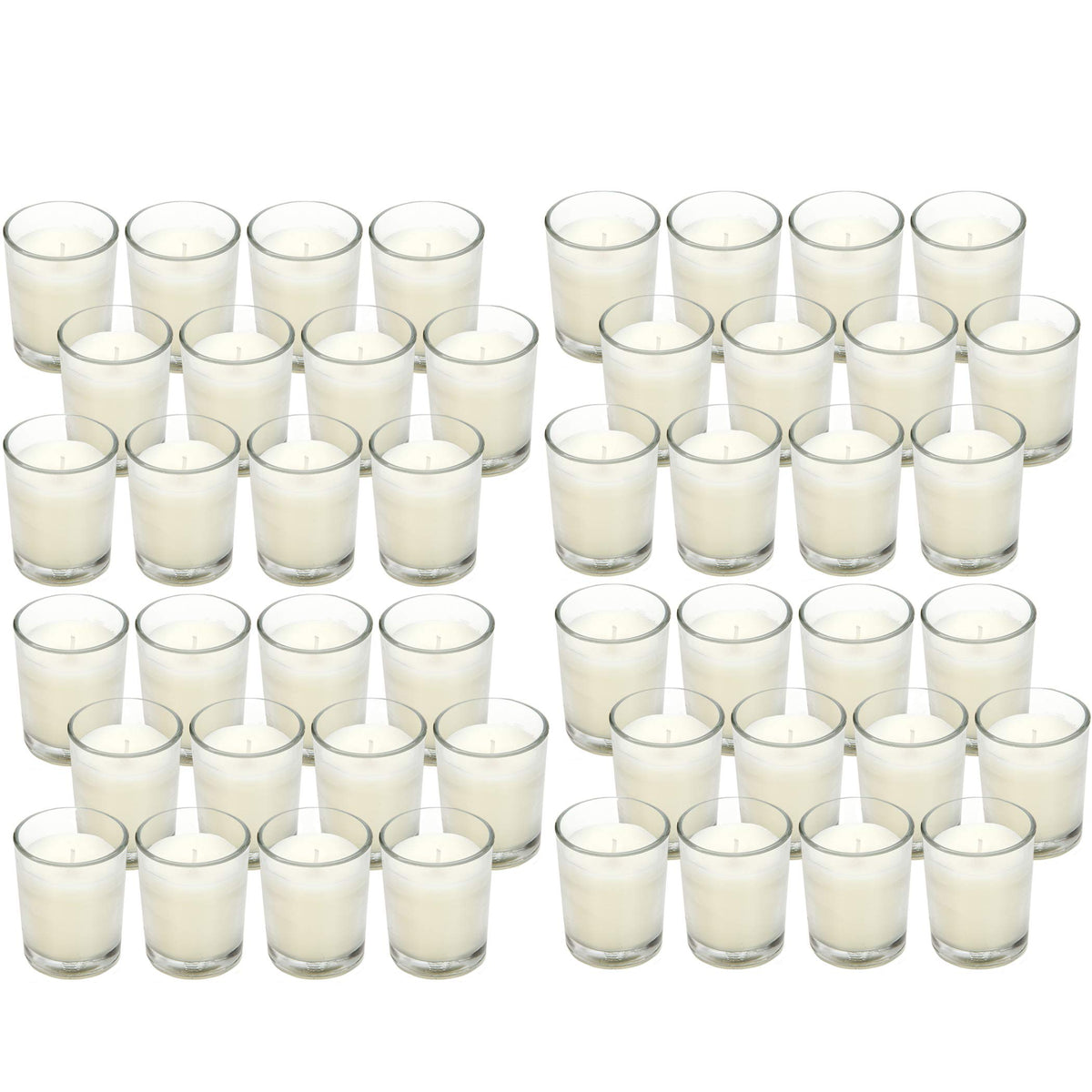 Hosley clear glass votive candle offering long, smokeless burn for events.
