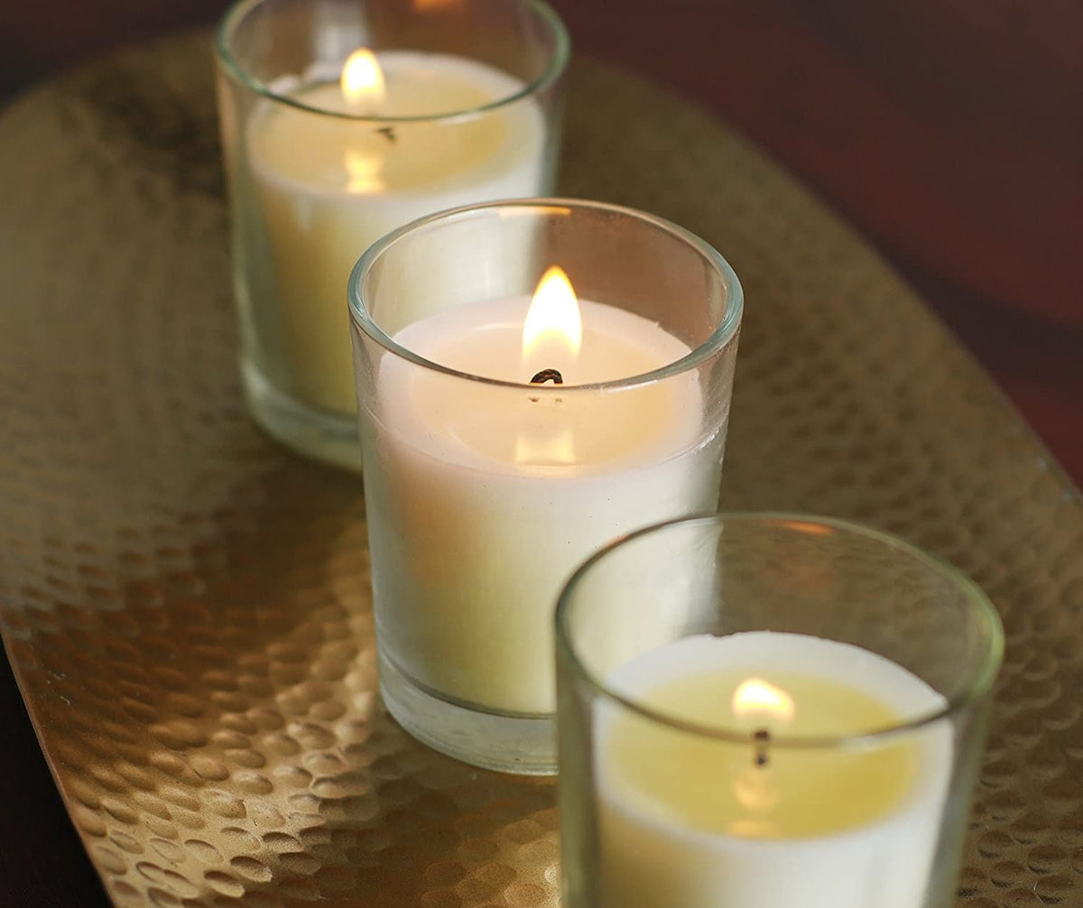 Hosley votive candle suitable for home dining and mood lighting.
