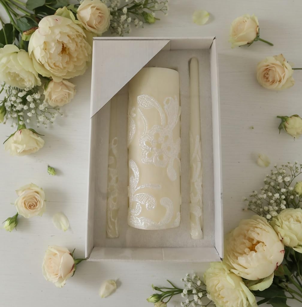 Hosley wedding unity candle cream pillar closeup showing smooth wax finish