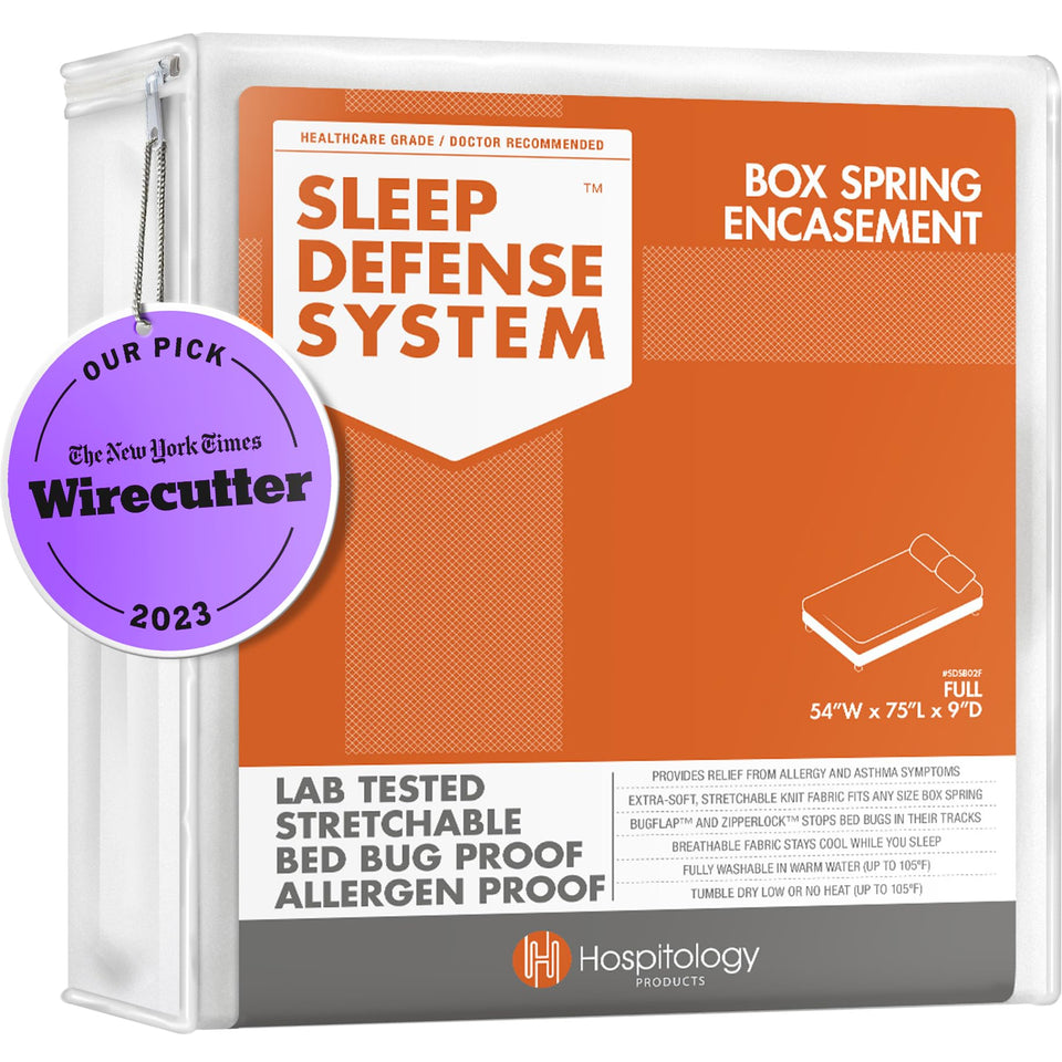 HOSPITOLOGY Box Spring Encasement with zippered closure protects against bed bugs and dust mites.