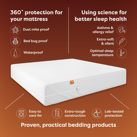 HOSPITOLOGY stretch-fit encasement secures a king-size mattress for a smooth look.