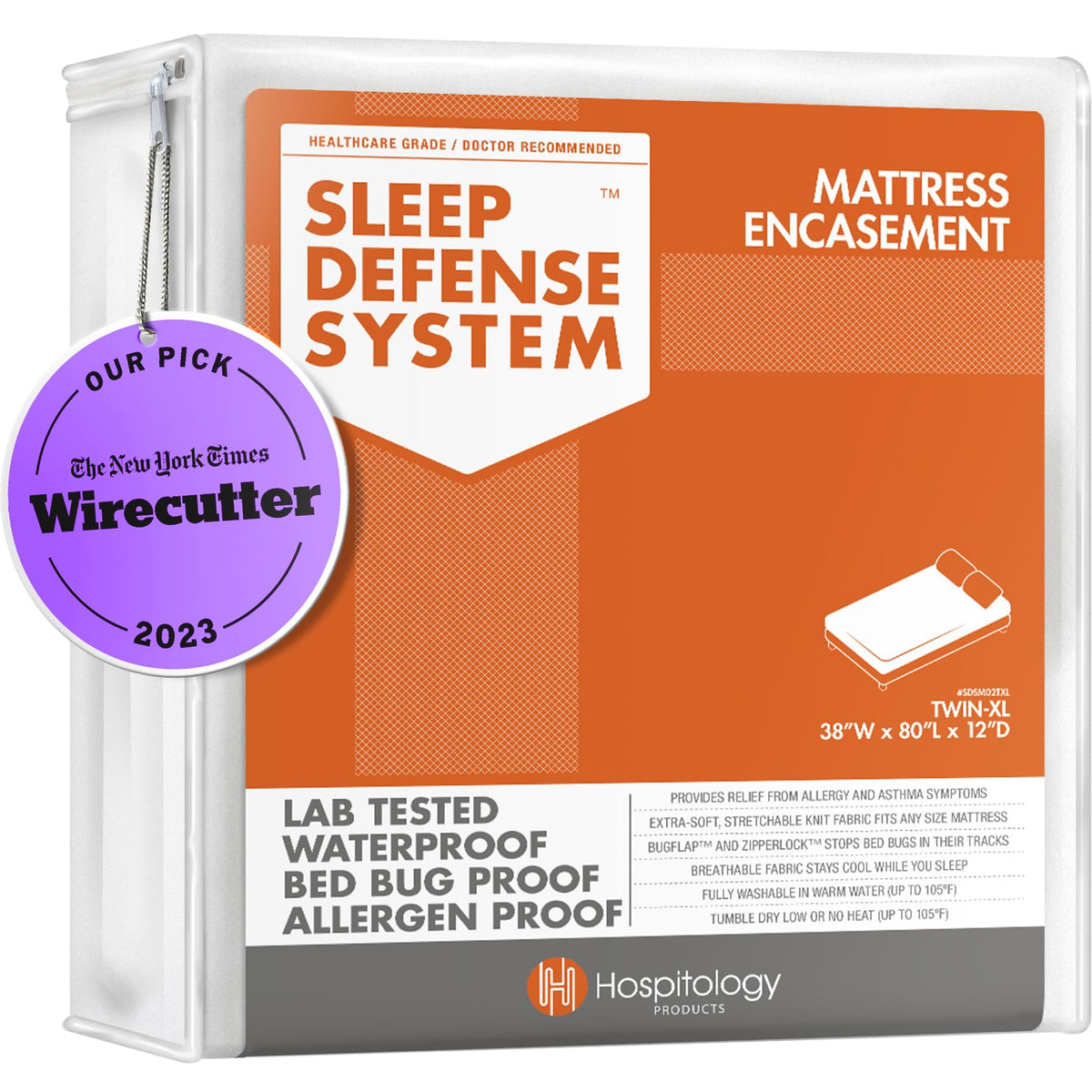 HOSPITOLOGY PRODUCTS mattress encasement with zipper for secure bed bug protection.