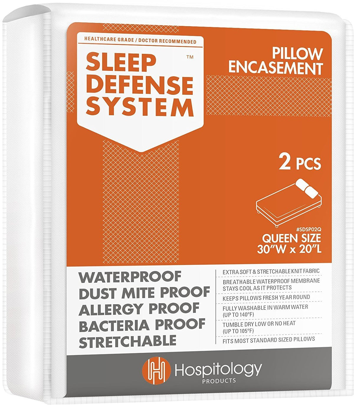 HOSPITOLOGY PRODUCTS pillow encasement zipper closeup protects against bed bugs and dust mites.