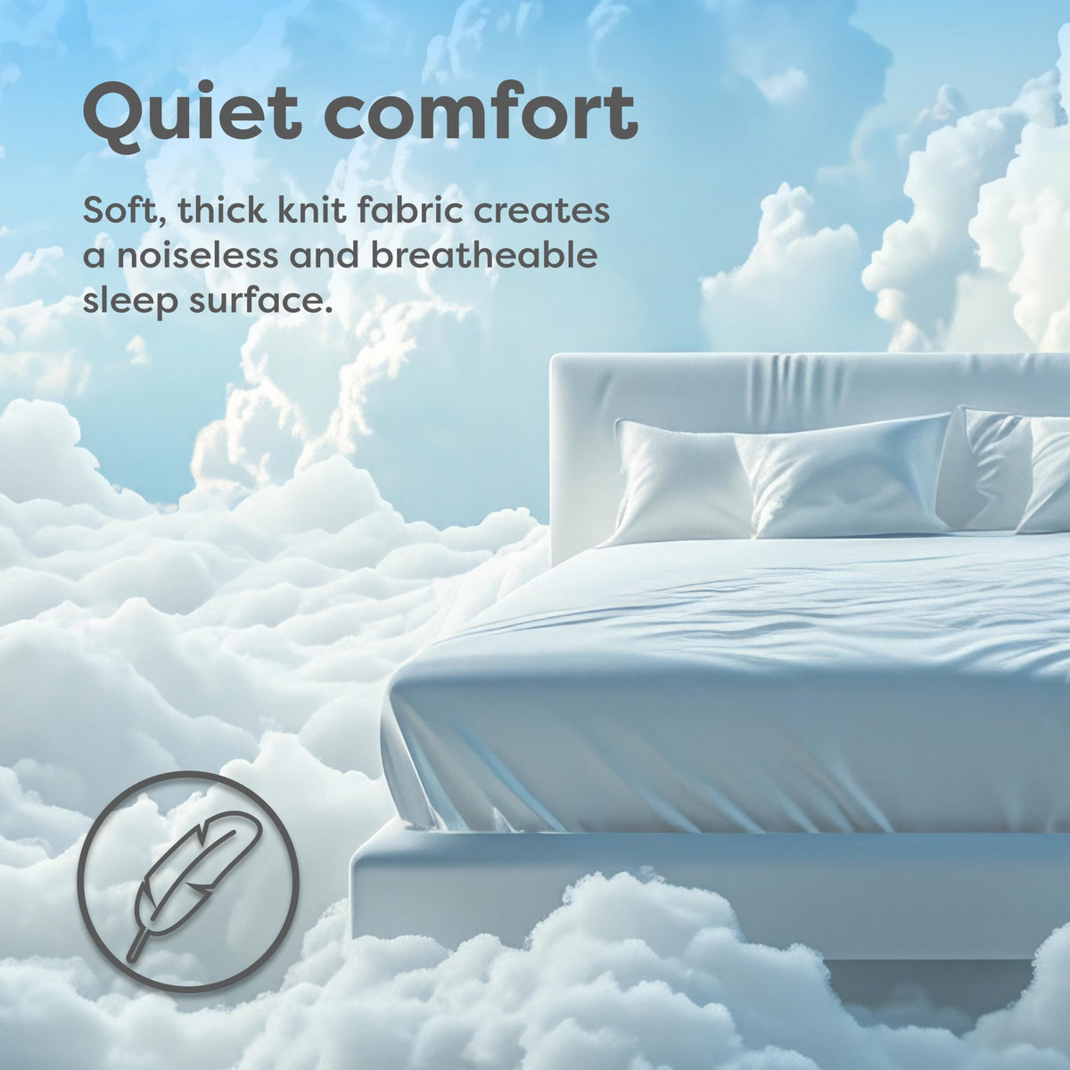 HOSPITOLOGY Sleep defense system on bed with protective cover for enhanced comfort.