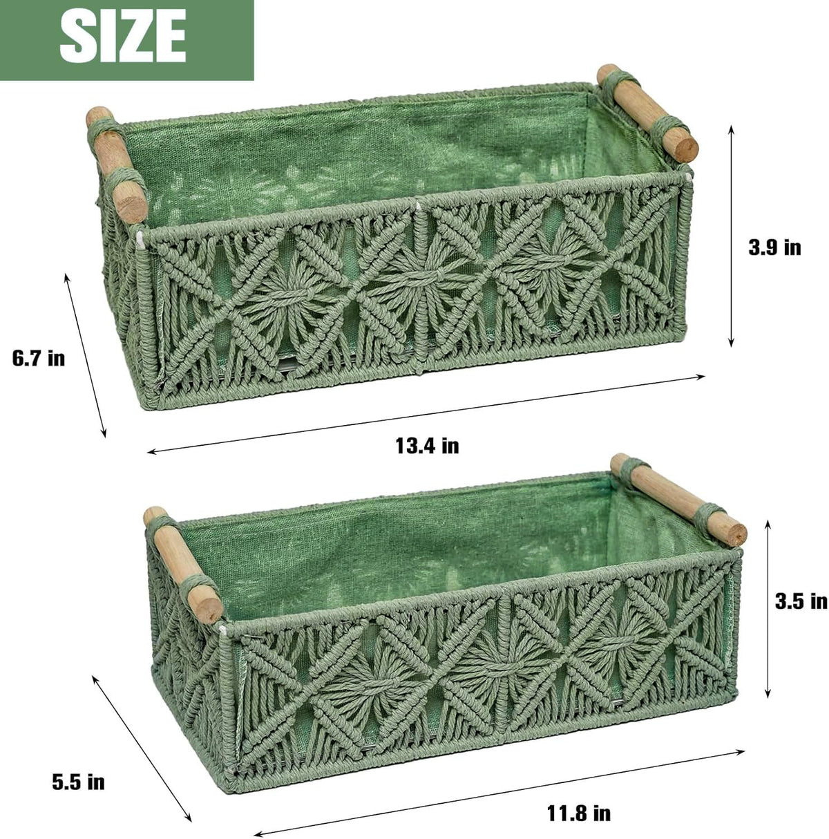 HOSROOME green macrame basket adds boho decor to any space.