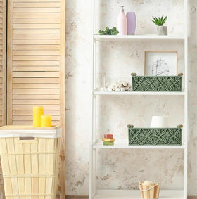 HOSROOME green bathroom storage basket keeps toiletries organized.