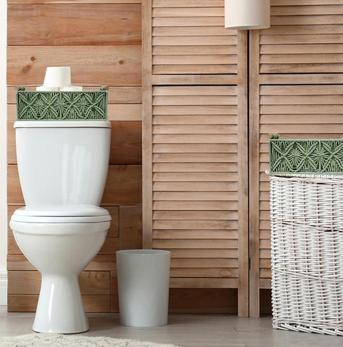 HOSROOME green countertop storage basket keeps small items tidy.