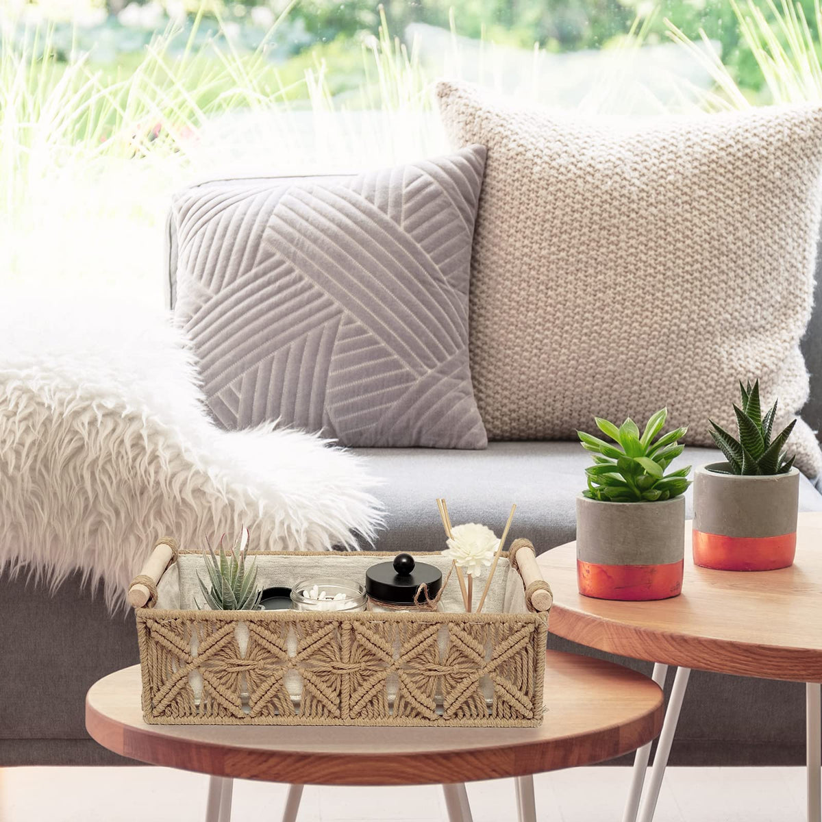 HOSROOME macrame basket toilet-paper-holder fits on tank for easy reach
