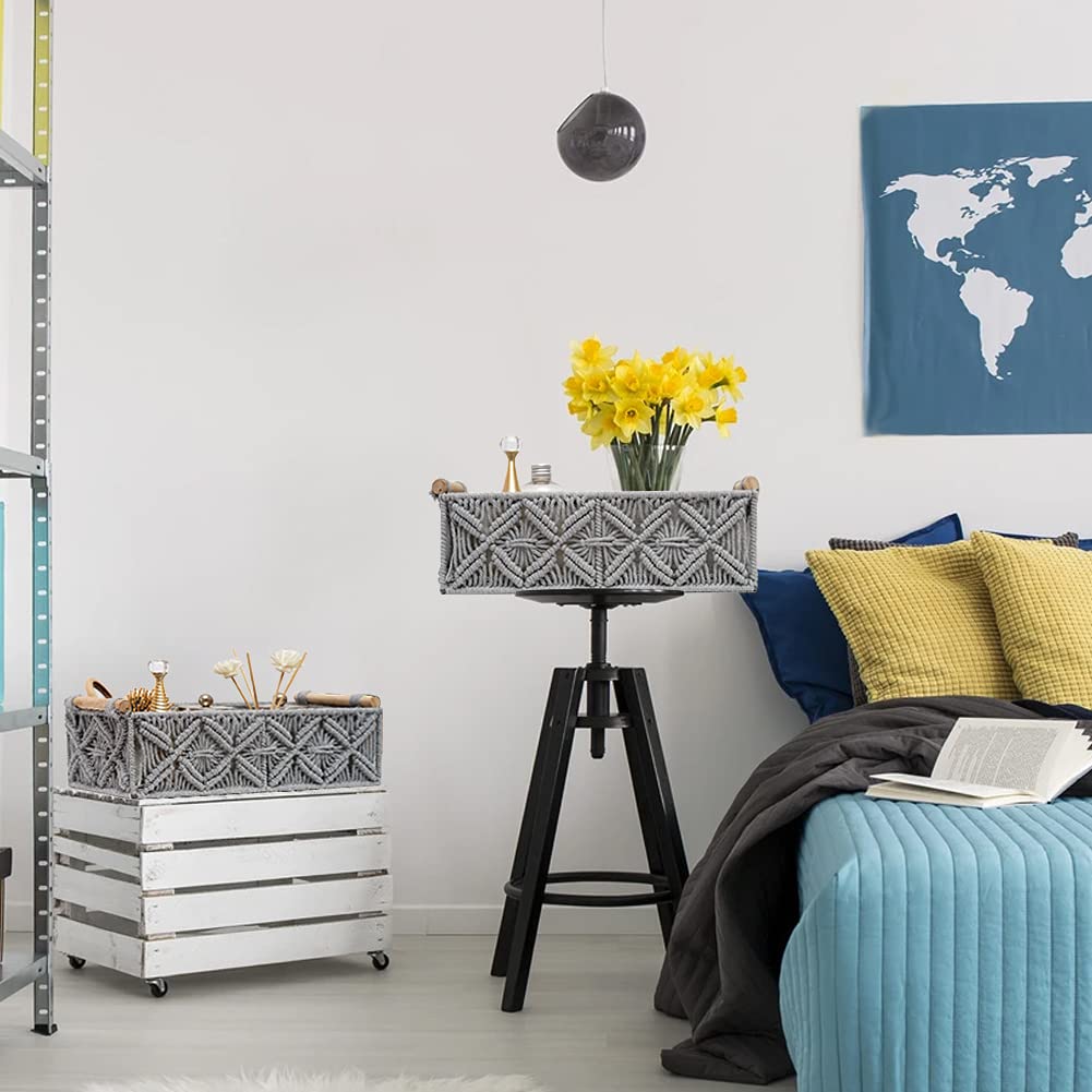 HOSROOME macrame basket on countertop for tidy vanity setup