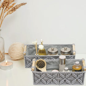HOSROOME macrame storage basket duo, top view for easy access