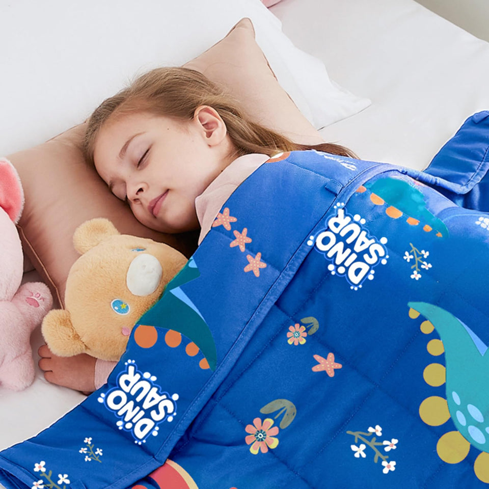 Hosukko weighted blanket blue dinosaur full view for cozy evenings.