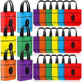 Hosuly 24pcs crayon tote bags in vibrant colors for classroom giveaways.