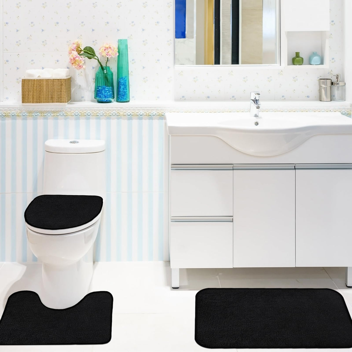 Hosuly bath mat black offers cushioned footing and quick-dry use.