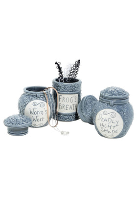 Hot Topic Nightmare Before Christmas trinket jar set on vanity for small jewelry storage.