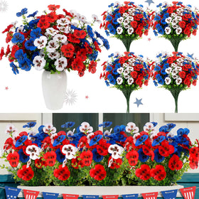 Hoteam 4th of July pansy flowers close-up, 14in picks brighten outdoor decor
