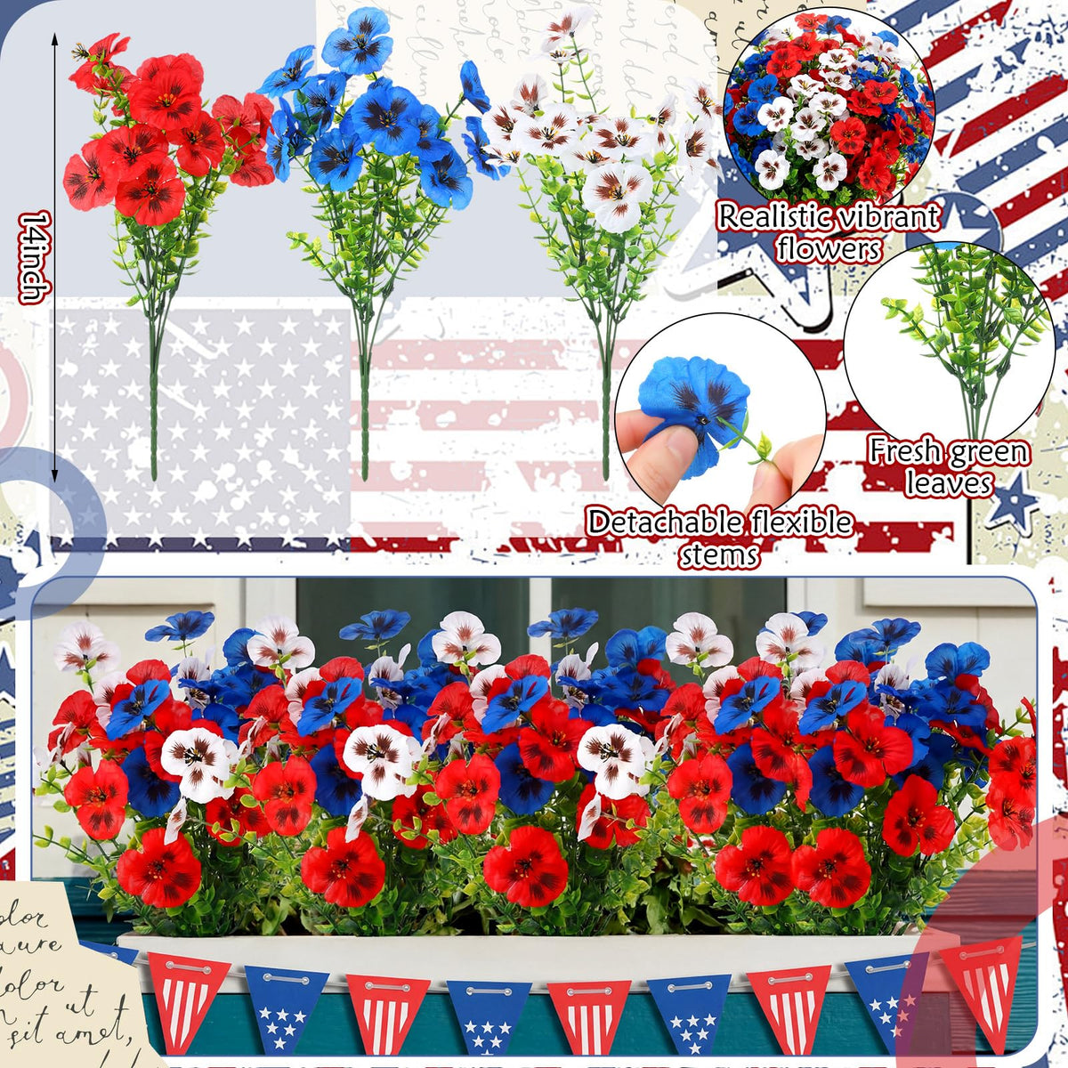Hoteam patriotic pansy bundle in red, white, blue enhances porch and garden