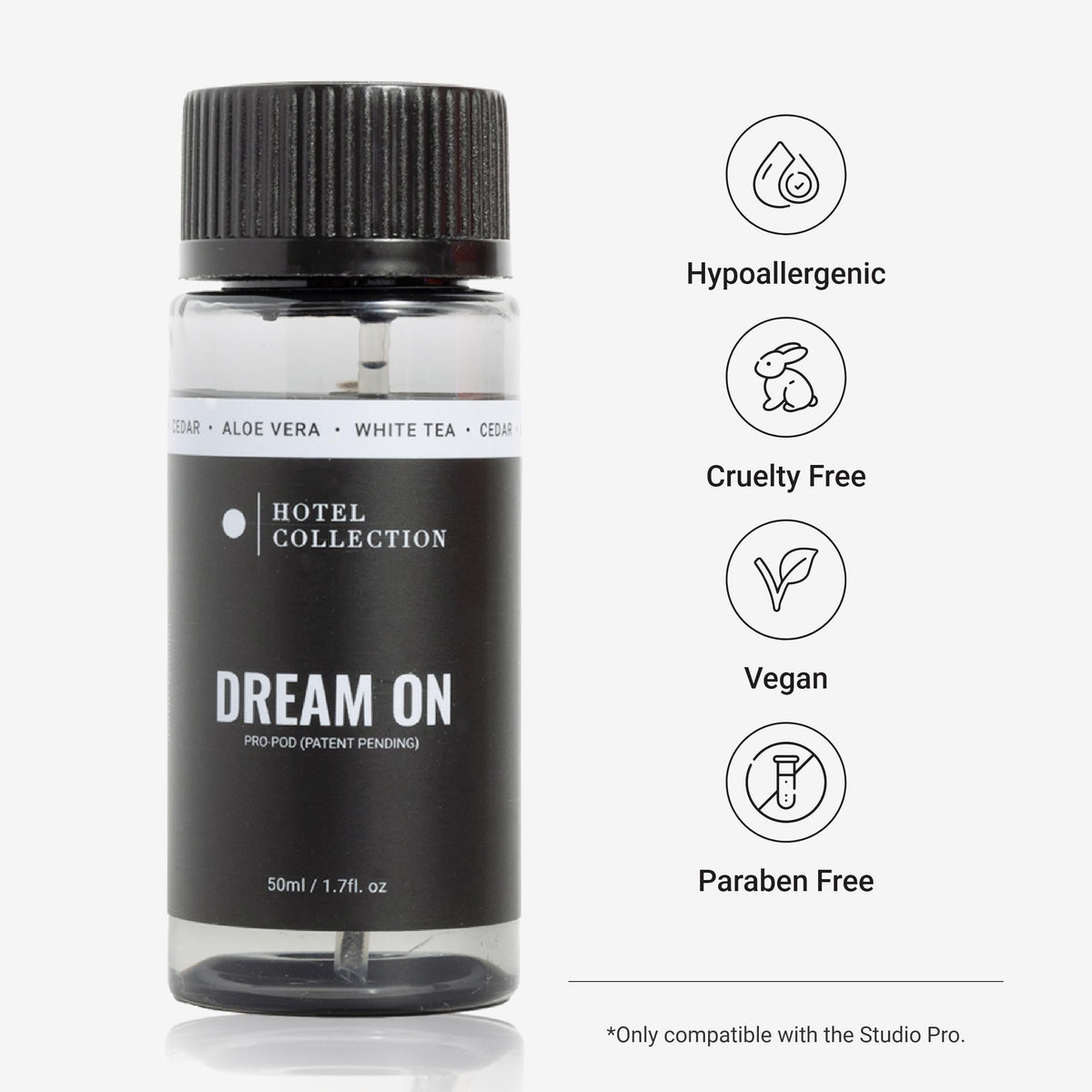 Hotel Collections Dream On Pro-Pod diffuser oil rich cedarwood notes for grounding ambiance.