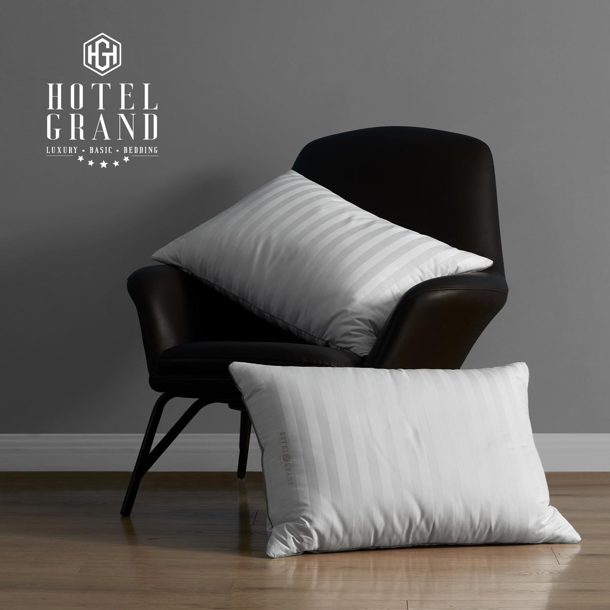 Hotel Grand 500-thread-count cotton cover highlights luxury softness and moisture-wicking.