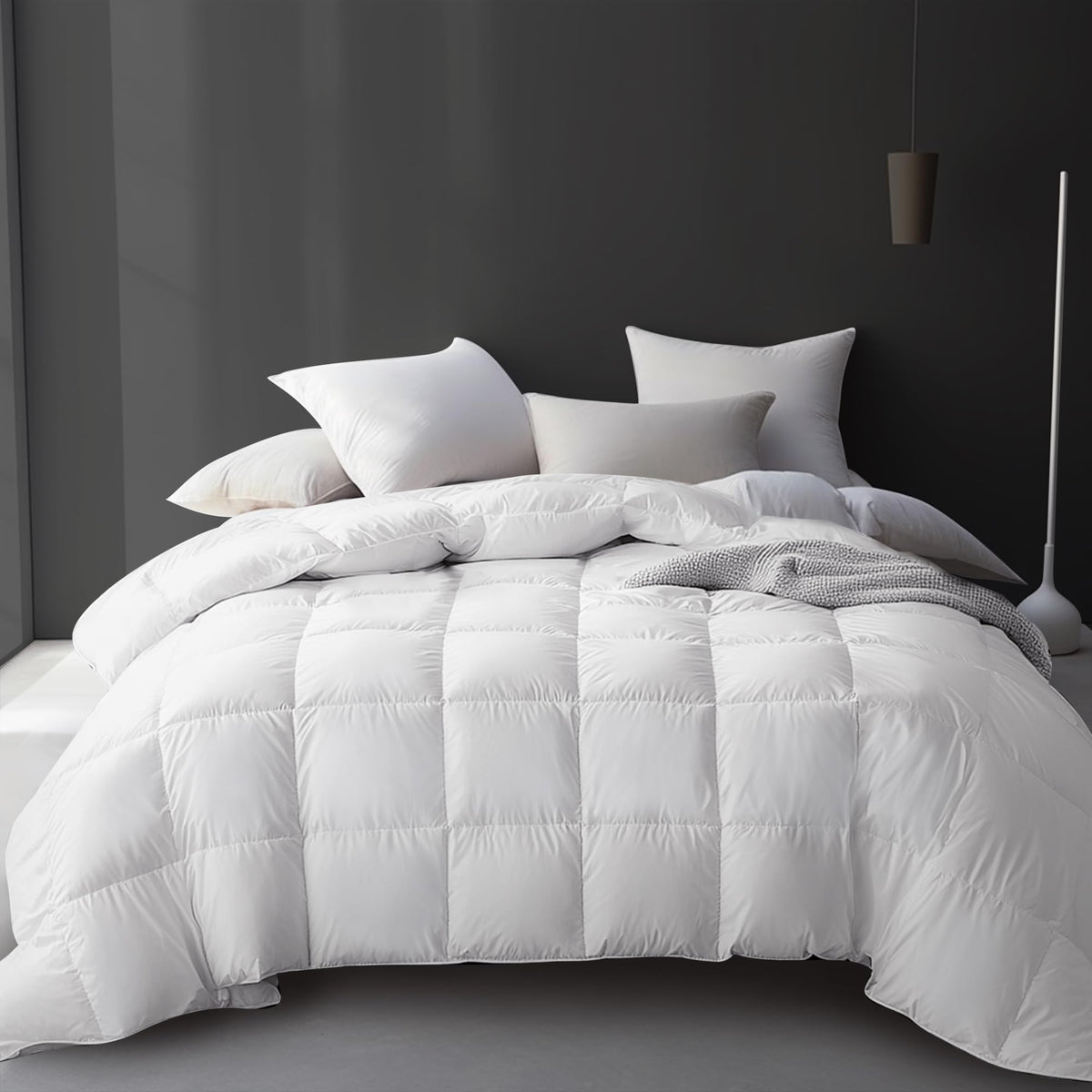 Hotel Grand luxury twin comforter with white goose-down fiber for plush warmth.