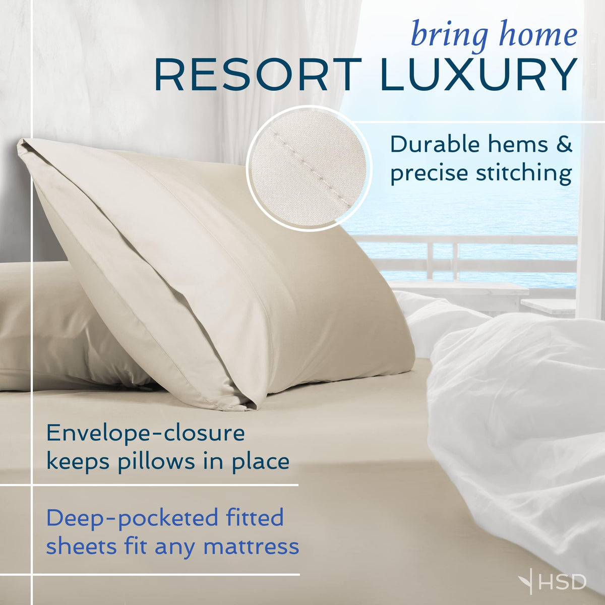 Hotel Sheets Direct bamboo viscose texture close-up highlighting breathable fabric.