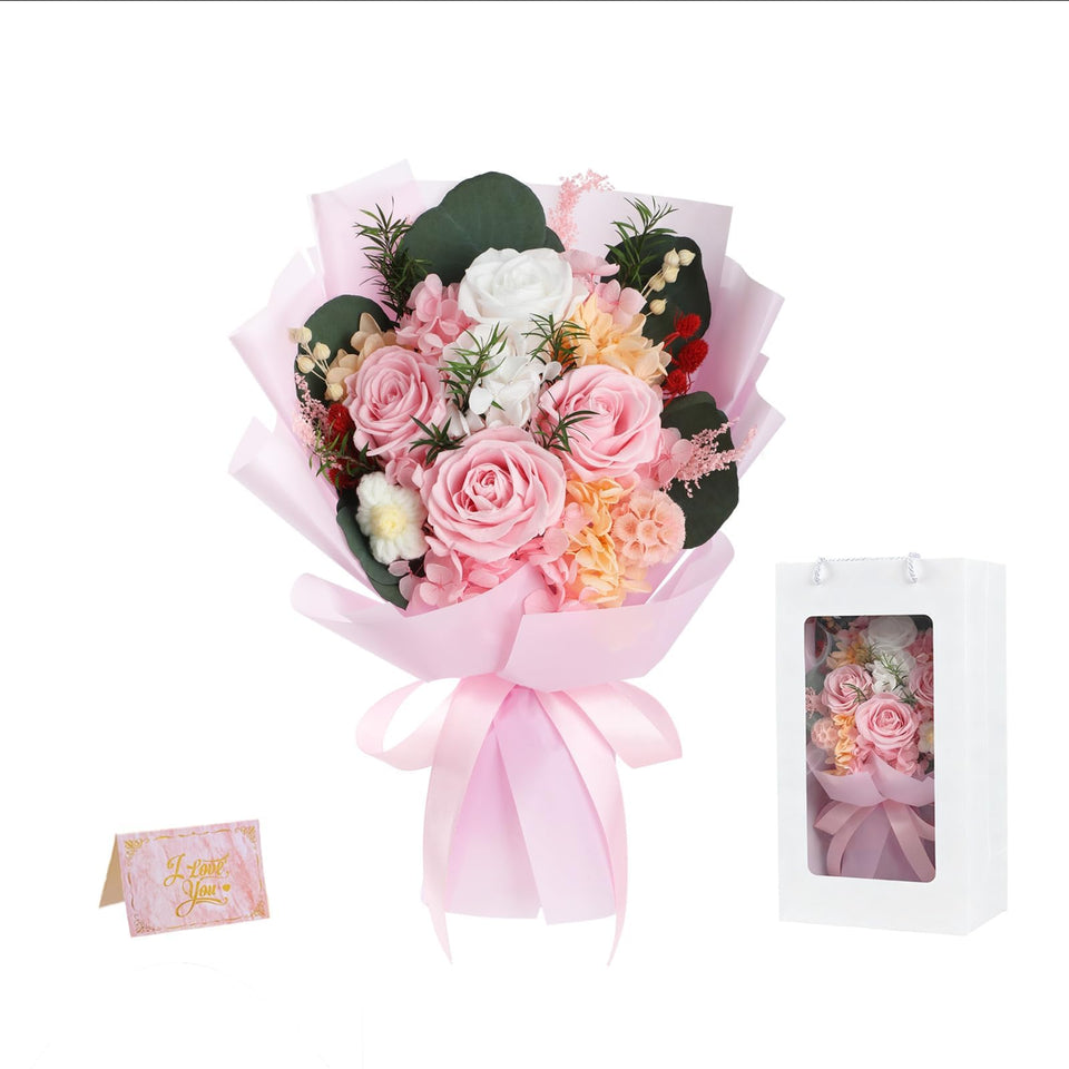 HOTKBO gift box with four preserved pink roses, a lasting keepsake for celebrations.
