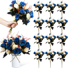 Hotop 12 bunches artificial flowers centerpiece, 13 inch length for dark blue decor