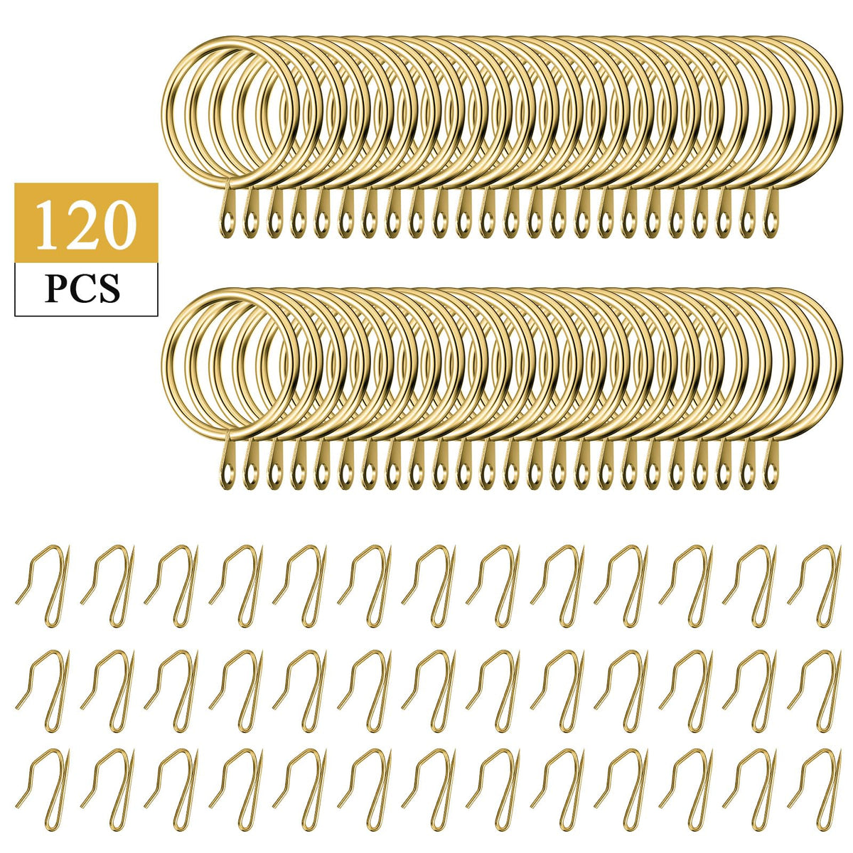 Hotop 32 mm metal drapery rings in gold designed for standard rods.