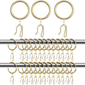 Hotop 60-piece metal drapery rings in gold for smooth curtain movement.