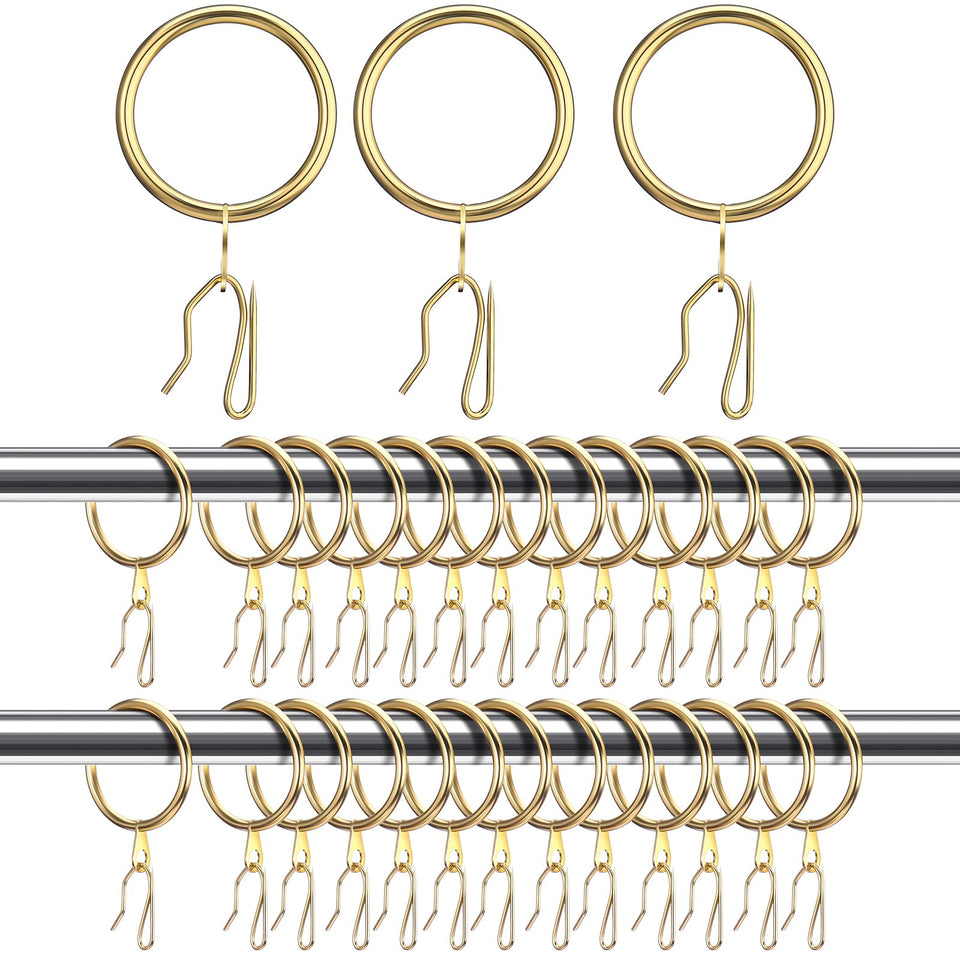 Hotop 60-piece metal drapery rings in gold for smooth curtain movement.