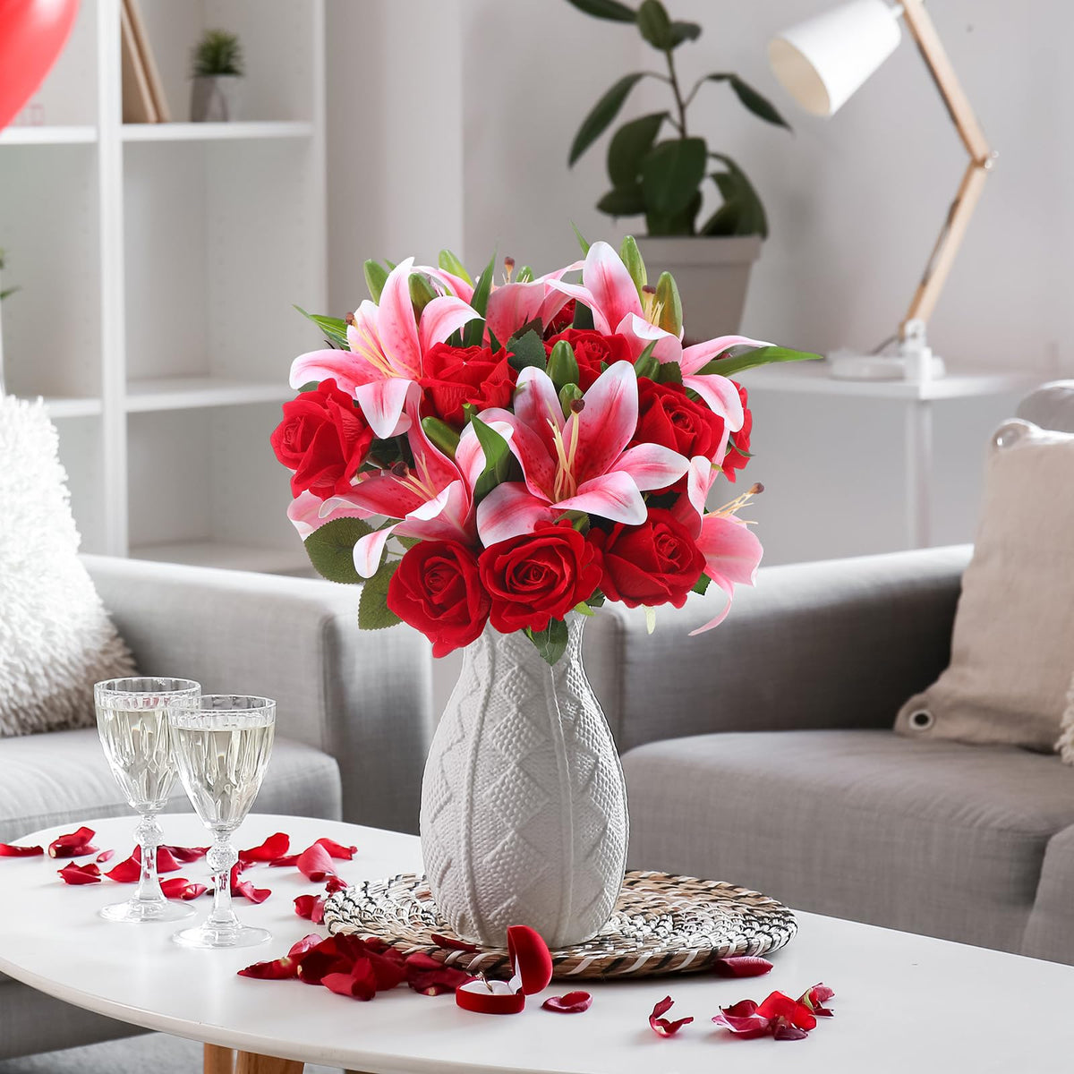 Hotop home decor table centerpiece in pink and red tones for living spaces