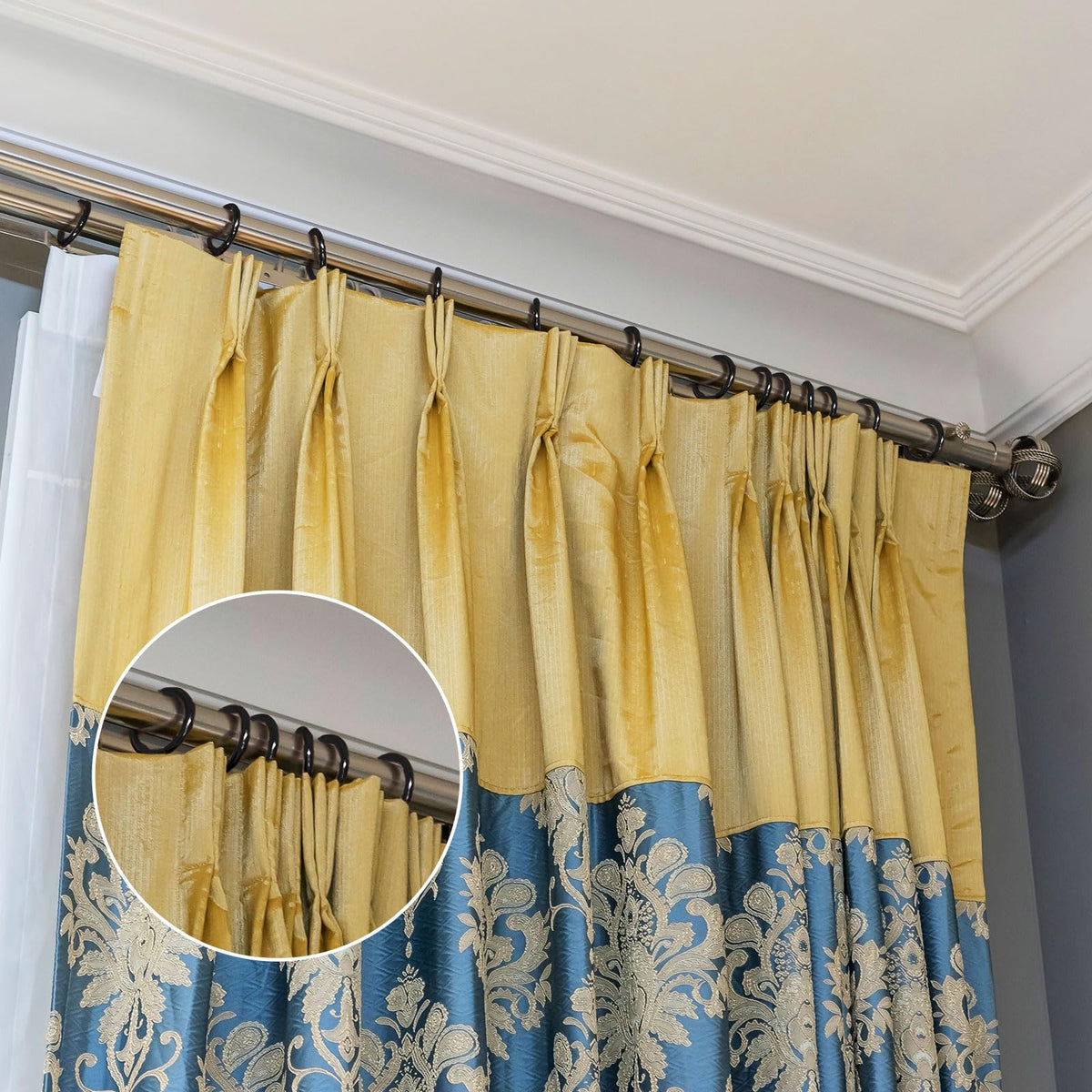 Hotop solid steel drapery rings closeup for long-lasting support
