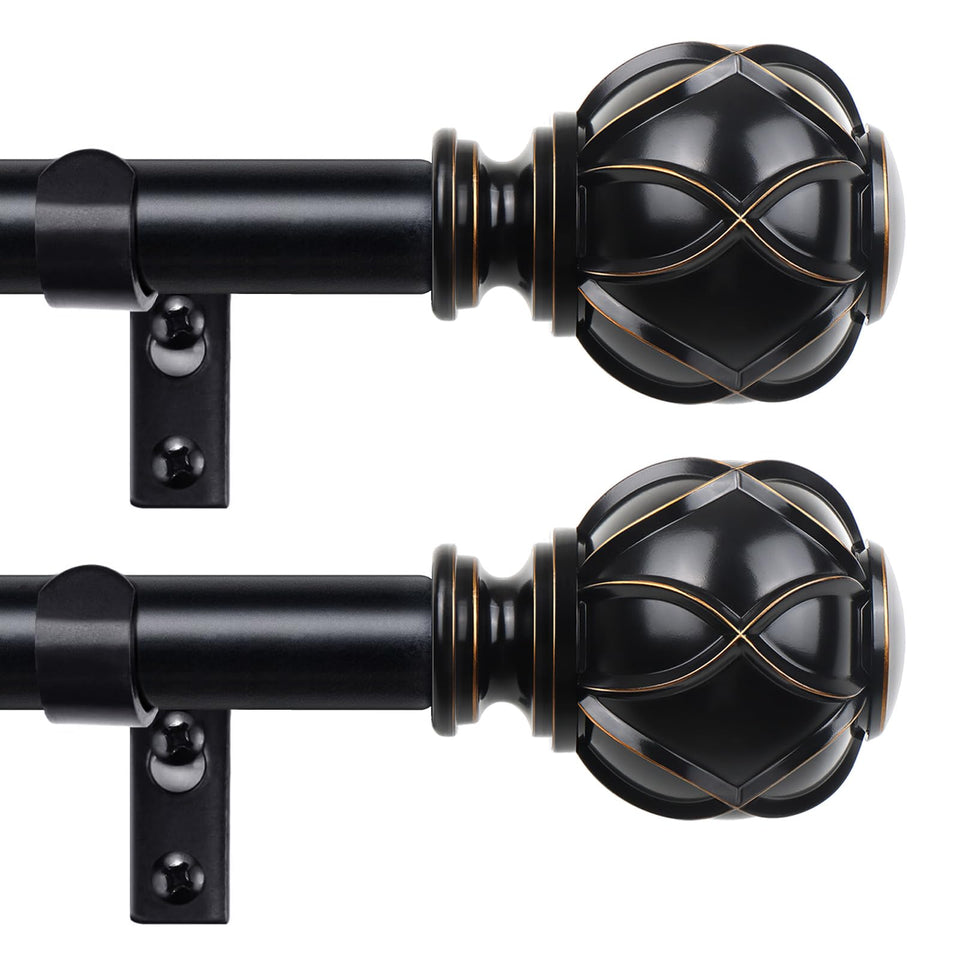 HOTOZON black curtain rods with netted finials for a refined bedroom or living room look.