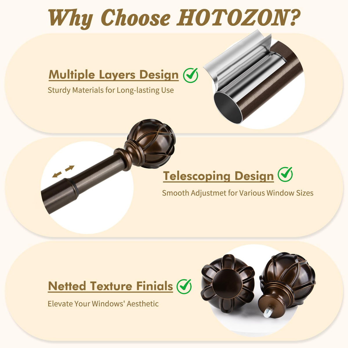 HOTOZON antique bronze netted finials add vintage elegance.