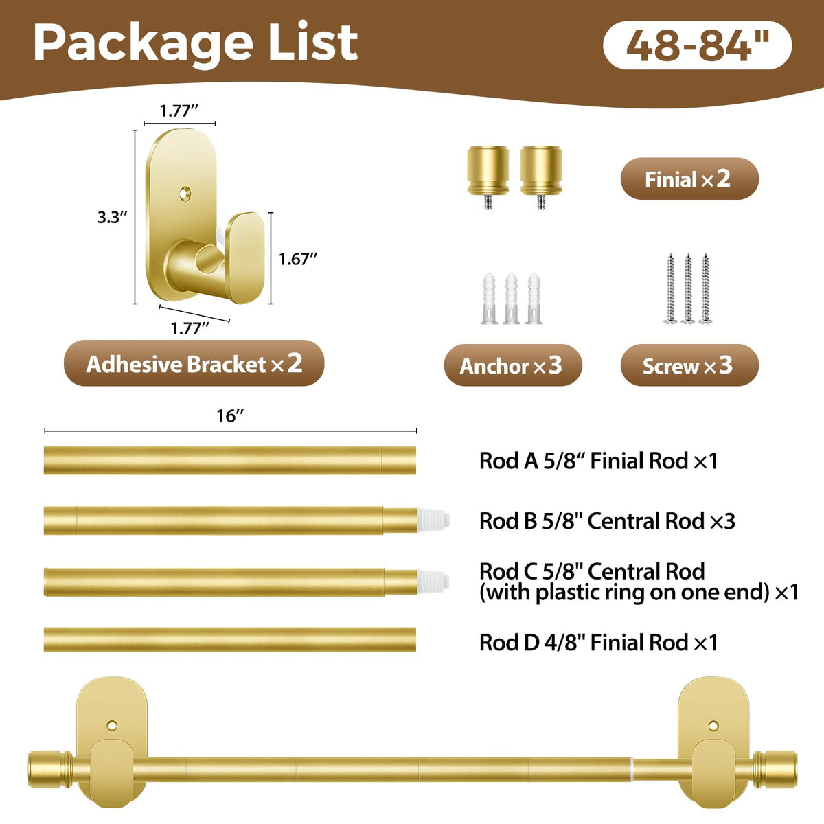 Gold finish HOTOZON curtain rod highlights its modern look and adjustability.