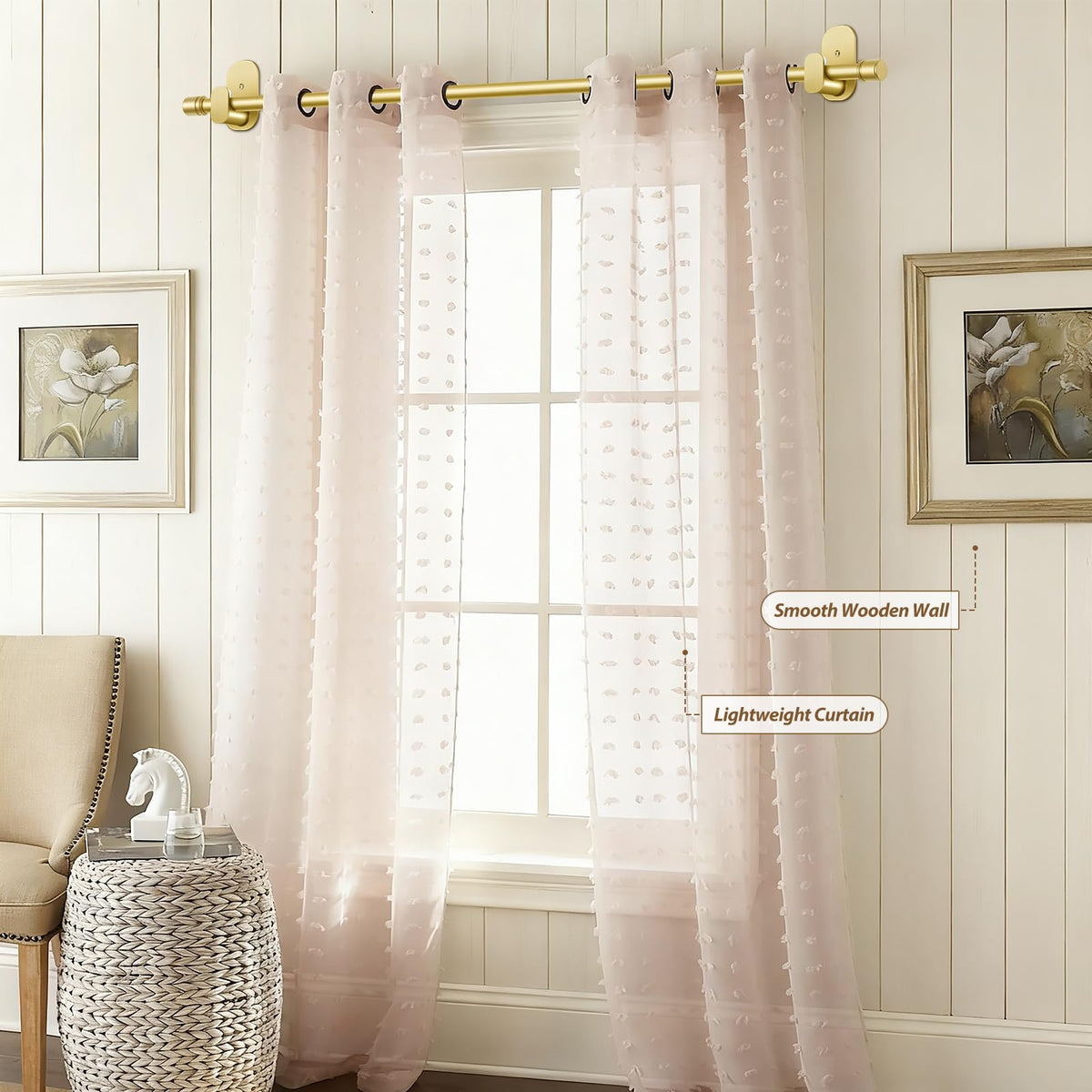 HOTOZON gold no-drill curtain rod extended to 32-58 inches for versatile windows.